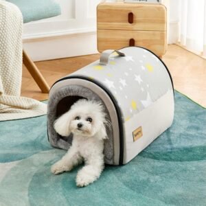 Jiupety Dog House Cozy, 2 in 1 Small Dog House, L Size for Small Medium Dog, Grey