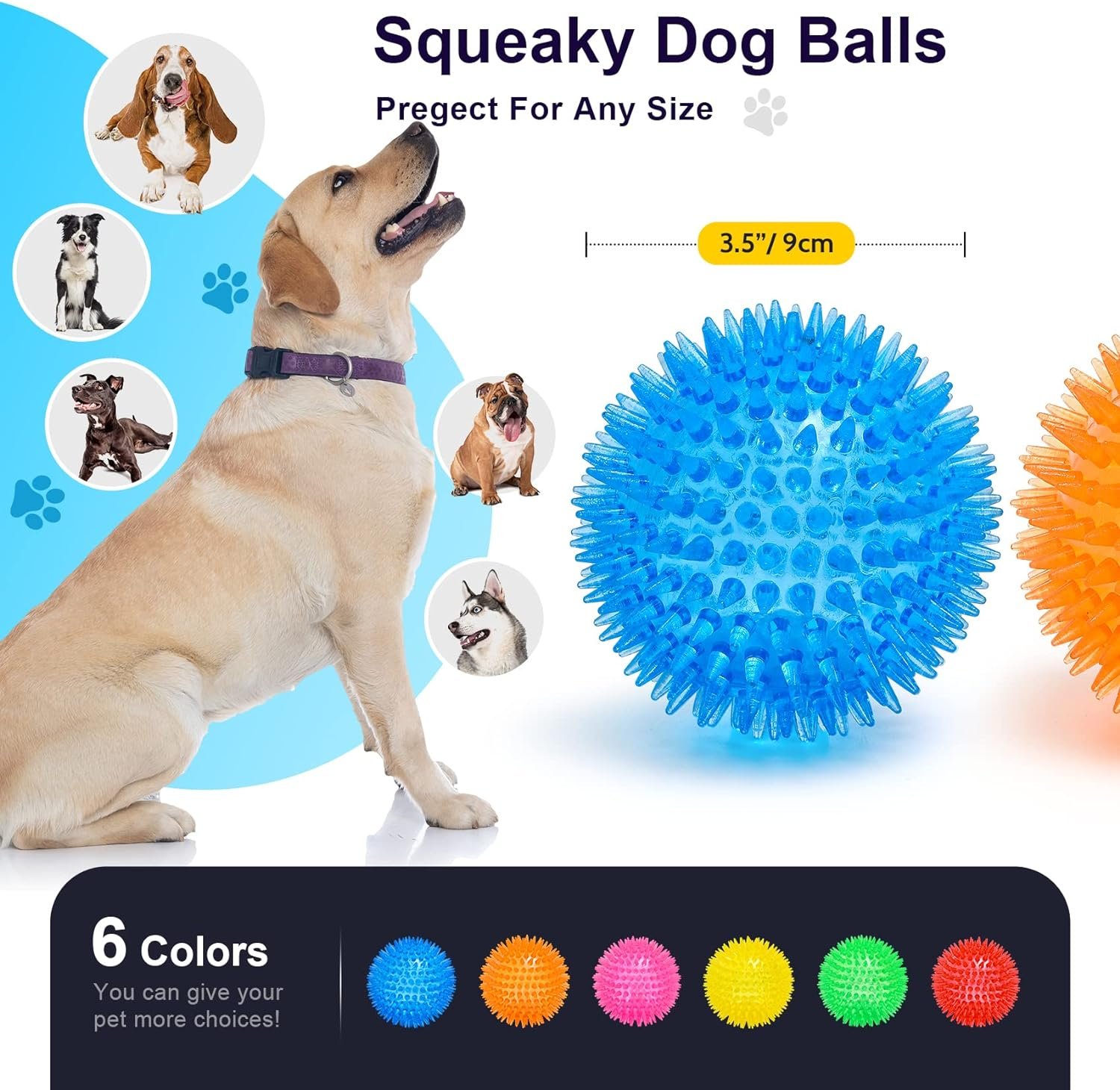 Puppy Chew Toys Six Balls for Teething, BPA Free Non-Toxic (6 Colors) - Image 5