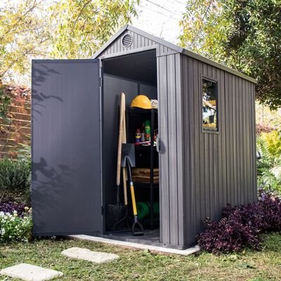 Keter 4’x6′ Darwin Heavy Duty Plastic Garden Shed – Grey - Image 2